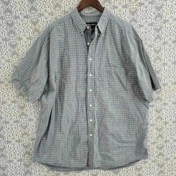 Eddie‎ Bauer Textured button down short sleeve men's shirt XLT - Picture 1 of 6